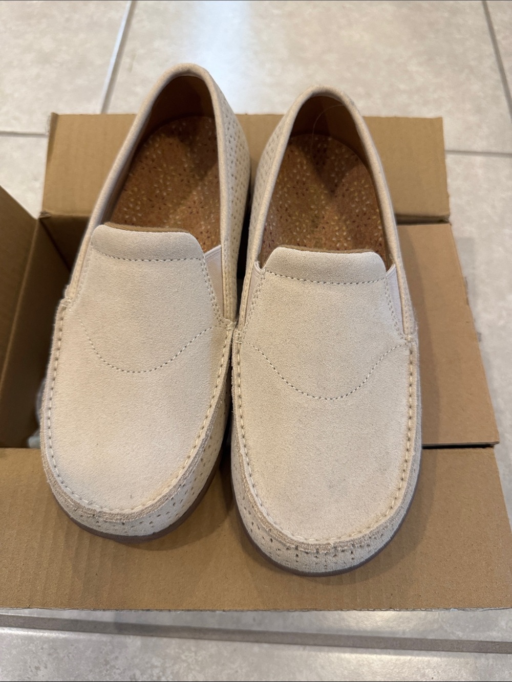 Women’s Slip-On Suede Loafers in Beige